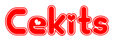 The image is a clipart featuring the word Cekits written in a stylized font with a heart shape replacing inserted into the center of each letter. The color scheme of the text and hearts is red with a light outline.