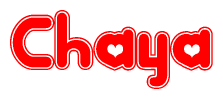 The image displays the word Chaya written in a stylized red font with hearts inside the letters.