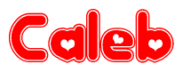 The image displays the word Caleb written in a stylized red font with hearts inside the letters.
