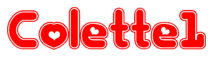 The image is a clipart featuring the word Colette1 written in a stylized font with a heart shape replacing inserted into the center of each letter. The color scheme of the text and hearts is red with a light outline.