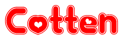 The image displays the word Cotten written in a stylized red font with hearts inside the letters.