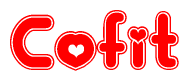   The image displays the word Cofit written in a stylized red font with hearts inside the letters. 