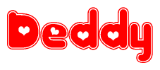 The image is a clipart featuring the word Deddy written in a stylized font with a heart shape replacing inserted into the center of each letter. The color scheme of the text and hearts is red with a light outline.