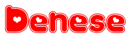 The image displays the word Denese written in a stylized red font with hearts inside the letters.