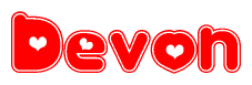 The image displays the word Devon written in a stylized red font with hearts inside the letters.