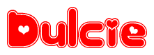 The image displays the word Dulcie written in a stylized red font with hearts inside the letters.