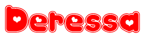 The image is a clipart featuring the word Deressa written in a stylized font with a heart shape replacing inserted into the center of each letter. The color scheme of the text and hearts is red with a light outline.