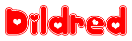 The image displays the word Dildred written in a stylized red font with hearts inside the letters.