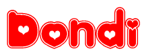The image displays the word Dondi written in a stylized red font with hearts inside the letters.