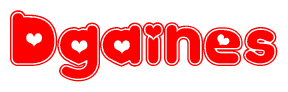 The image is a clipart featuring the word Dgaines written in a stylized font with a heart shape replacing inserted into the center of each letter. The color scheme of the text and hearts is red with a light outline.