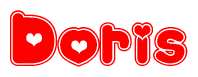 The image is a clipart featuring the word Doris written in a stylized font with a heart shape replacing inserted into the center of each letter. The color scheme of the text and hearts is red with a light outline.