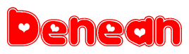 The image displays the word Denean written in a stylized red font with hearts inside the letters.