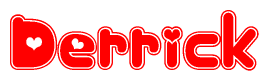 The image displays the word Derrick written in a stylized red font with hearts inside the letters.