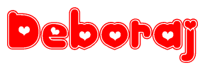 The image is a clipart featuring the word Deboraj written in a stylized font with a heart shape replacing inserted into the center of each letter. The color scheme of the text and hearts is red with a light outline.