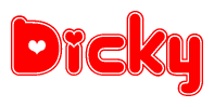 The image displays the word Dicky written in a stylized red font with hearts inside the letters.