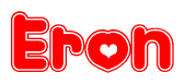 The image is a clipart featuring the word Eron written in a stylized font with a heart shape replacing inserted into the center of each letter. The color scheme of the text and hearts is red with a light outline.