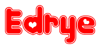 The image is a clipart featuring the word Edrye written in a stylized font with a heart shape replacing inserted into the center of each letter. The color scheme of the text and hearts is red with a light outline.
