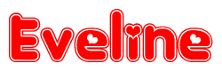 The image is a clipart featuring the word Eveline written in a stylized font with a heart shape replacing inserted into the center of each letter. The color scheme of the text and hearts is red with a light outline.