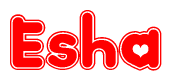 The image displays the word Esha written in a stylized red font with hearts inside the letters.