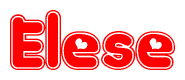 The image is a red and white graphic with the word Elese written in a decorative script. Each letter in  is contained within its own outlined bubble-like shape. Inside each letter, there is a white heart symbol.