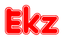The image is a clipart featuring the word Ekz written in a stylized font with a heart shape replacing inserted into the center of each letter. The color scheme of the text and hearts is red with a light outline.