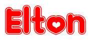 The image displays the word Elton written in a stylized red font with hearts inside the letters.