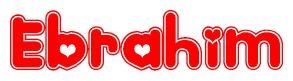 The image is a clipart featuring the word Ebrahim written in a stylized font with a heart shape replacing inserted into the center of each letter. The color scheme of the text and hearts is red with a light outline.