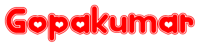 The image displays the word Gopakumar written in a stylized red font with hearts inside the letters.