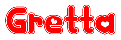 The image displays the word Gretta written in a stylized red font with hearts inside the letters.