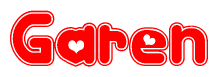 The image displays the word Garen written in a stylized red font with hearts inside the letters.