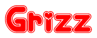 The image is a clipart featuring the word Grizz written in a stylized font with a heart shape replacing inserted into the center of each letter. The color scheme of the text and hearts is red with a light outline.