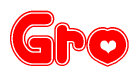 The image displays the word Gro written in a stylized red font with hearts inside the letters.