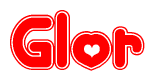 The image displays the word Glor written in a stylized red font with hearts inside the letters.