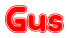 The image is a clipart featuring the word Gus written in a stylized font with a heart shape replacing inserted into the center of each letter. The color scheme of the text and hearts is red with a light outline.