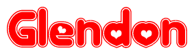 The image displays the word Glendon written in a stylized red font with hearts inside the letters.