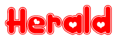 The image is a clipart featuring the word Herald written in a stylized font with a heart shape replacing inserted into the center of each letter. The color scheme of the text and hearts is red with a light outline.