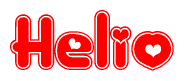 The image is a clipart featuring the word Helio written in a stylized font with a heart shape replacing inserted into the center of each letter. The color scheme of the text and hearts is red with a light outline.
