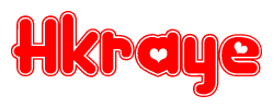 The image is a clipart featuring the word Hkraye written in a stylized font with a heart shape replacing inserted into the center of each letter. The color scheme of the text and hearts is red with a light outline.