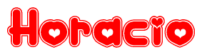 The image displays the word Horacio written in a stylized red font with hearts inside the letters.