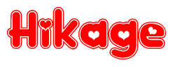 The image displays the word Hikage written in a stylized red font with hearts inside the letters.