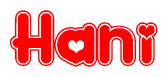 The image displays the word Hani written in a stylized red font with hearts inside the letters.