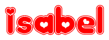 The image displays the word Isabel written in a stylized red font with hearts inside the letters.