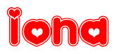 The image displays the word Iona written in a stylized red font with hearts inside the letters.