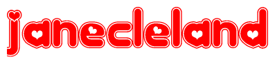 The image displays the word Janecleland written in a stylized red font with hearts inside the letters.