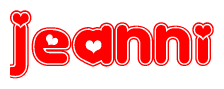The image is a clipart featuring the word Jeanni written in a stylized font with a heart shape replacing inserted into the center of each letter. The color scheme of the text and hearts is red with a light outline.