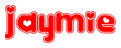 The image is a clipart featuring the word Jaymie written in a stylized font with a heart shape replacing inserted into the center of each letter. The color scheme of the text and hearts is red with a light outline.
