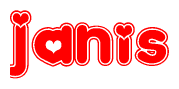 The image displays the word Janis written in a stylized red font with hearts inside the letters.