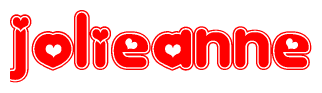 The image is a clipart featuring the word Jolieanne written in a stylized font with a heart shape replacing inserted into the center of each letter. The color scheme of the text and hearts is red with a light outline.