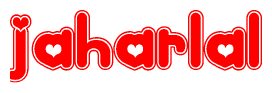 The image displays the word Jaharlal written in a stylized red font with hearts inside the letters.