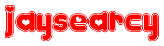 The image displays the word Jaysearcy written in a stylized red font with hearts inside the letters.